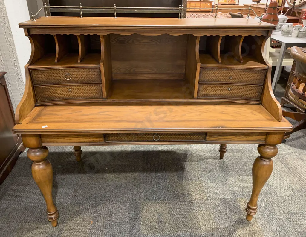 Oak Two Stage Desk Together With Matching Open Arm Chair Image 1++