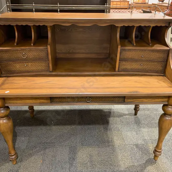 Oak Two Stage Desk Together With Matching Open Arm Chair