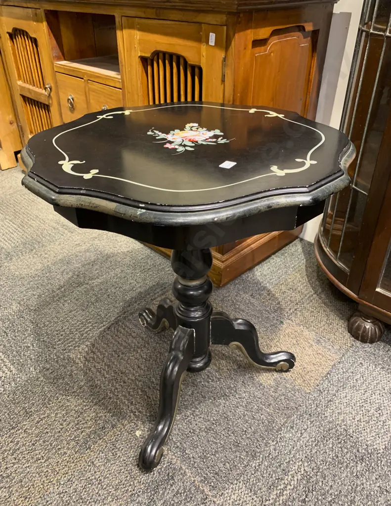 Ebonised Tripod Base Wine Table Image 1++