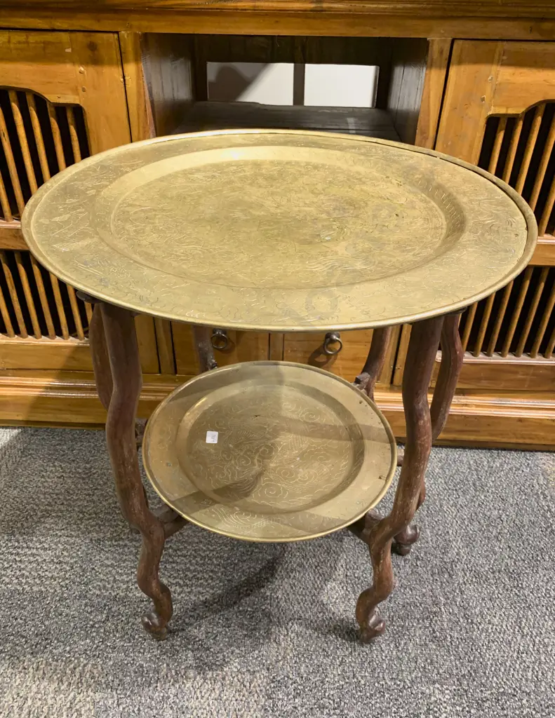 Two Tier Brass Tray Top Occasional Table Image 1++