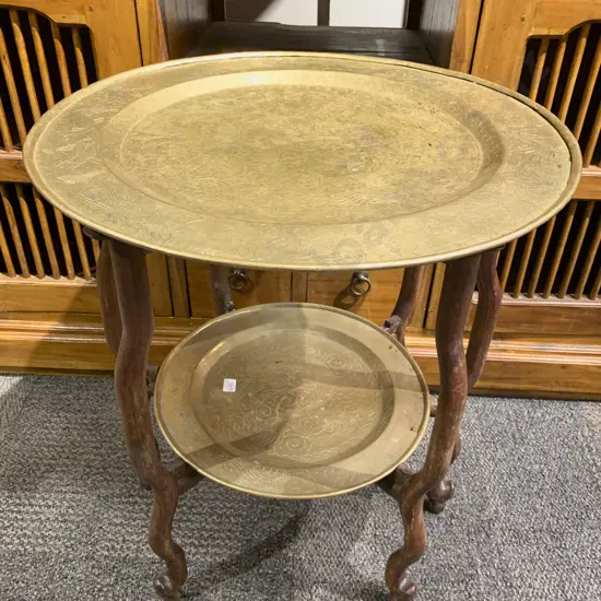 Two Tier Brass Tray Top Occasional Table