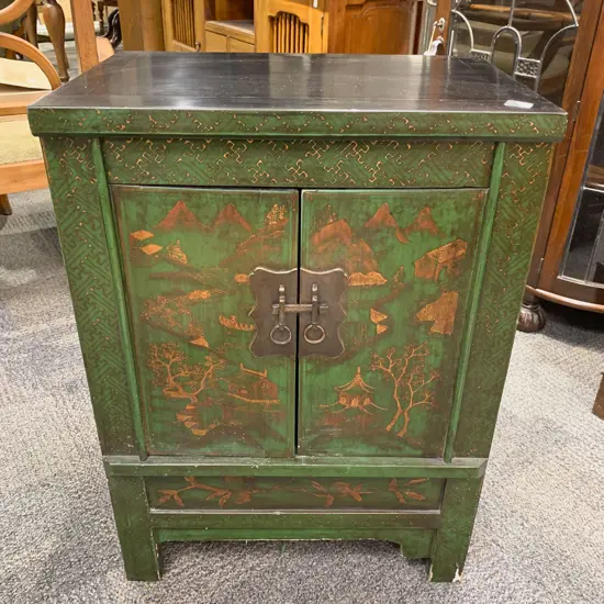 Chinese Green Lacquered Side Cabinet