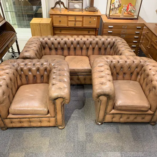 Three Piece Leather Chesterfield Lounge Suite