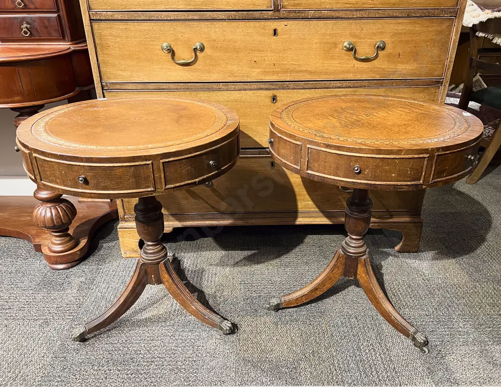 Pair of Repro Drum Top Side Tables Image 1++