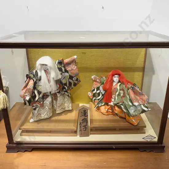 Japanese Kabuki Dancer Dolls in Display Case