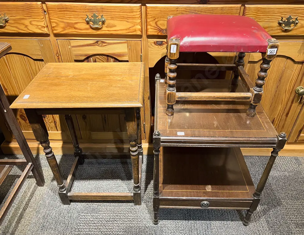 Two Side Tables Together With Oak Footstool Image 1++