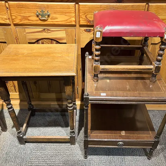 Two Side Tables Together With Oak Footstool