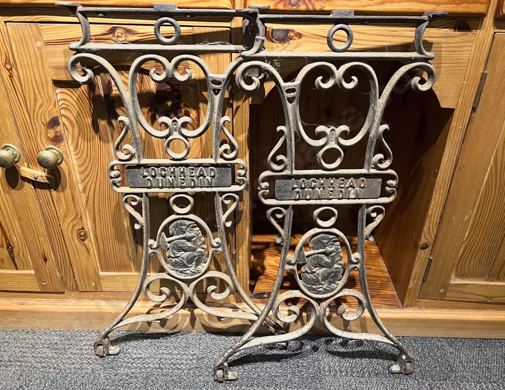 Pair of Vintage Wrought Metal Trestle Supports Image 1++