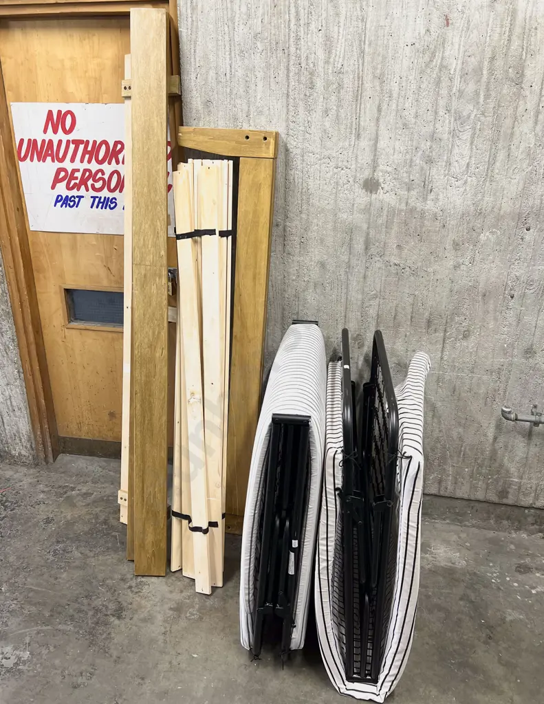 Two Folding Trestle Beds with Bed Frame Image 1++