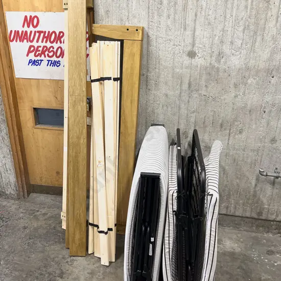 Two Folding Trestle Beds with Bed Frame