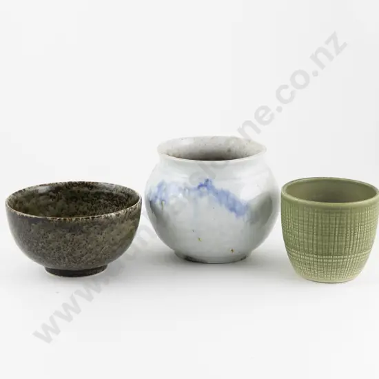 Blue And White Crackle Glazed Vase & Two Others