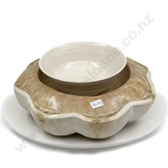 Decorative Glazed Half Pumpkin Form Bowl with white ware platter and dish