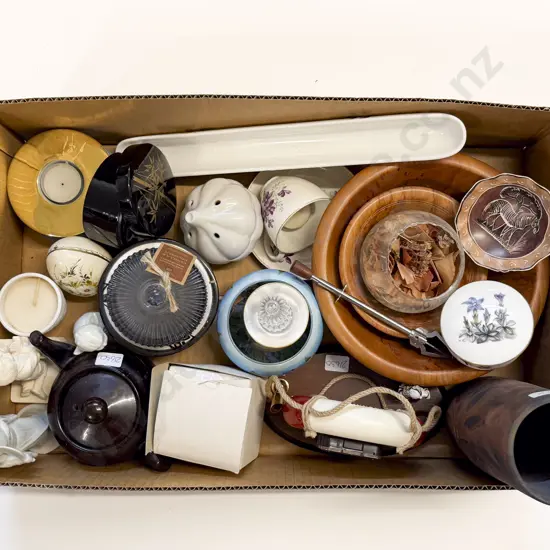 Box of China Woodware Figurines etc