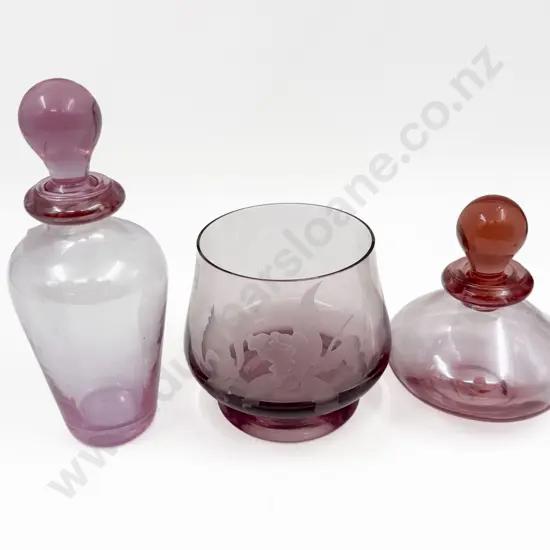 Pink Glass Bowl Decanter & Scent Flask