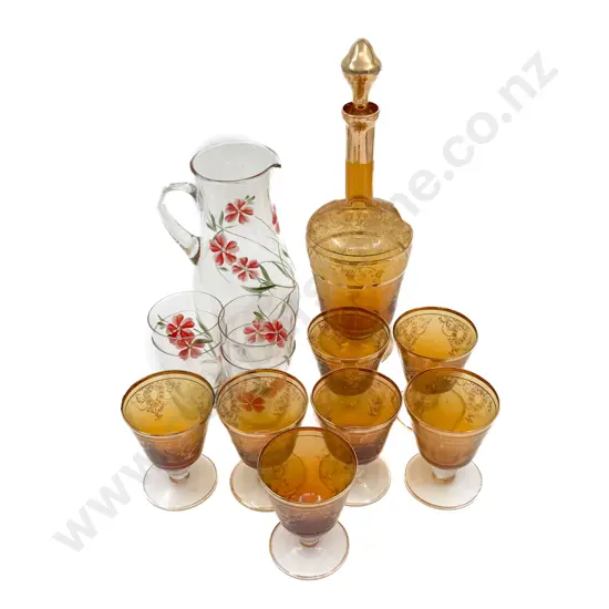 Venetian Decanter Seven Glasses Lemonade Jug & Four Glasses