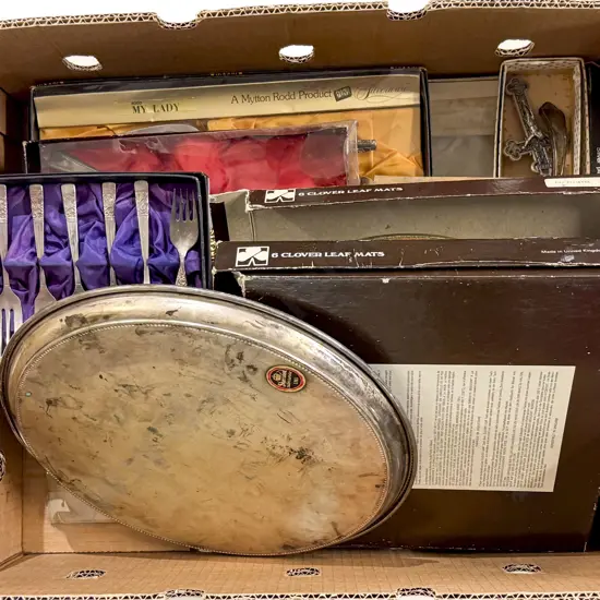 Box with Assorted Cutlery Placemats etc