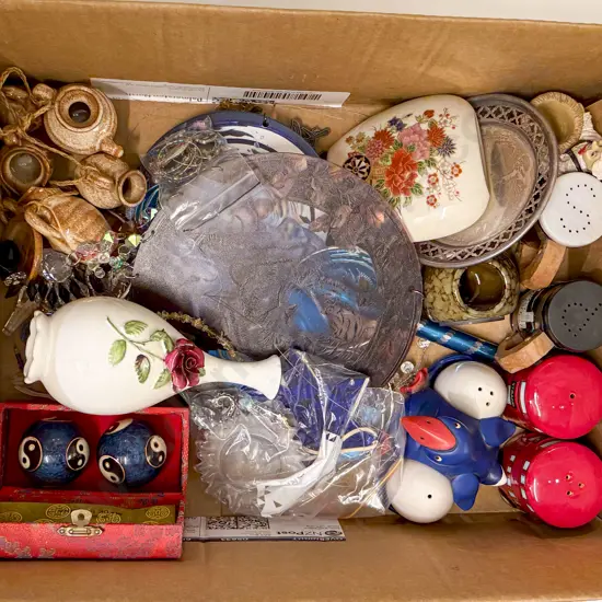 Box of Assorted Ornaments China etc
