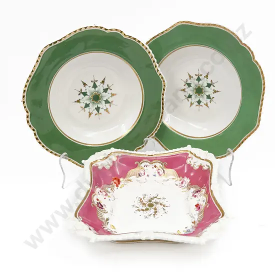 Pair Mid C19th English Porridge Plates & Serving Dish