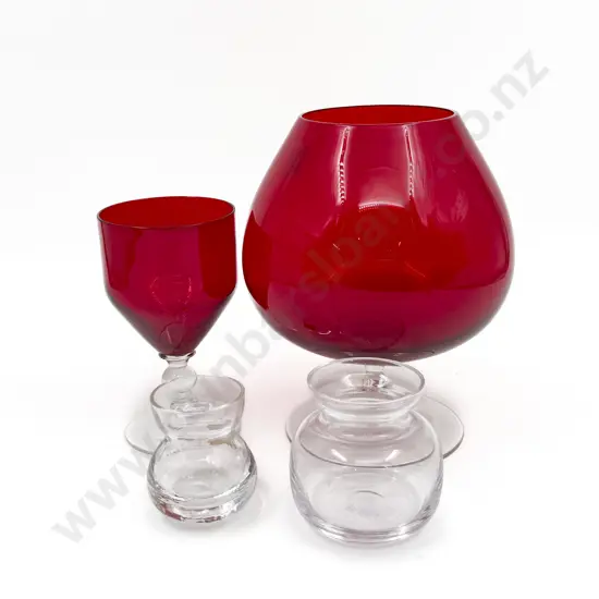 Whitefriars Rosebowl & Goblet and two bud vases