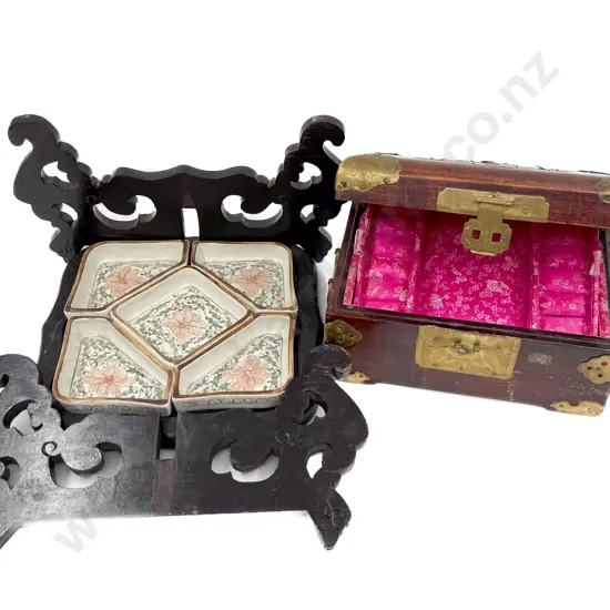 Asian Jewellery Box Wooden Stand & Sectional Nut Dish