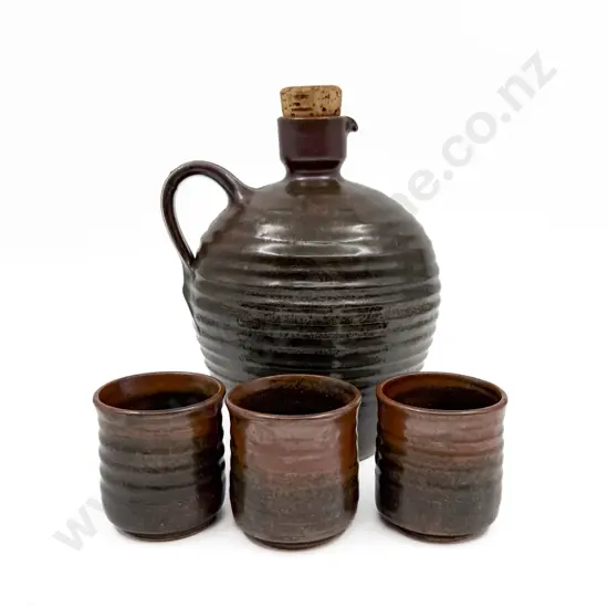 NZ Pottery Carafe & Three Beakers