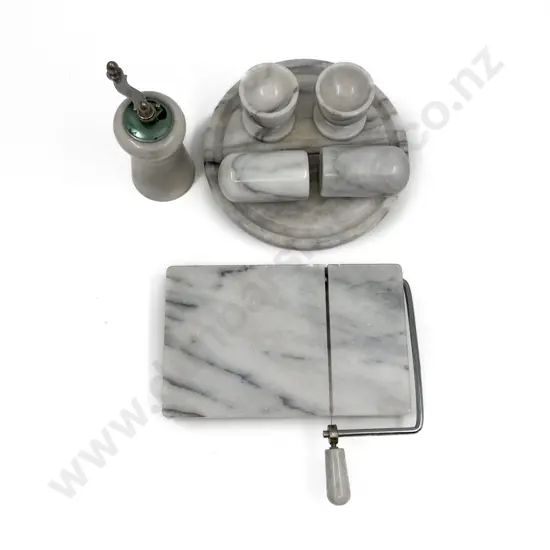 Small Box of Alabaster Kitchenware incl Pepper Mill Cheese Cutter & Cruets