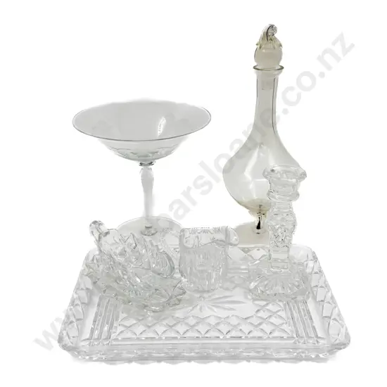 Crystal Compote Pressed Glass Jug on Stand Tray & Other Glass Ware