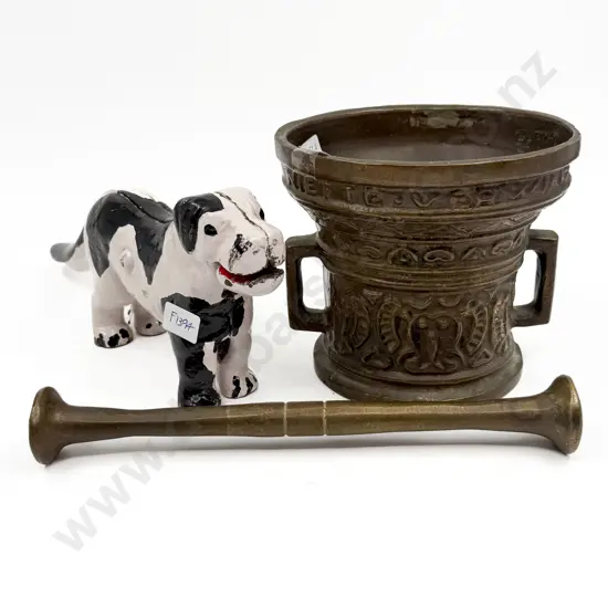 Dog Form Nut Cracker & Cast Brass Mortar & Pestle