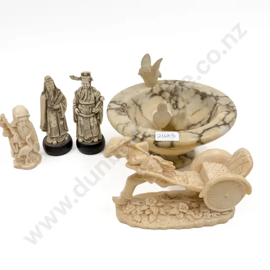 Alabaster Footed Bowl together with Resin Figures