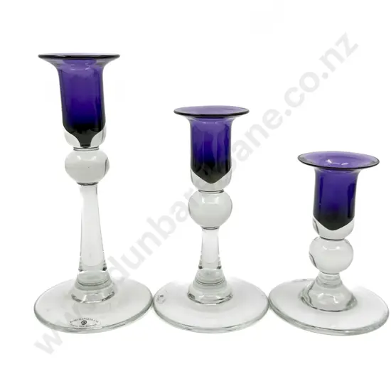 Set of Three Hoglund Glass Candlesticks