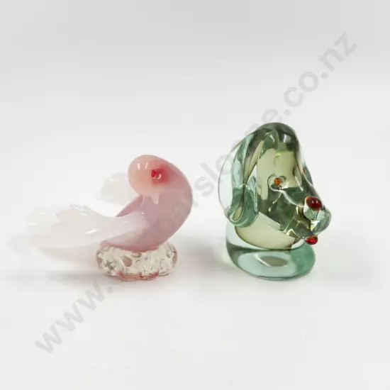 Two Mid C20th Glass Animal Ornaments Dog & Dove