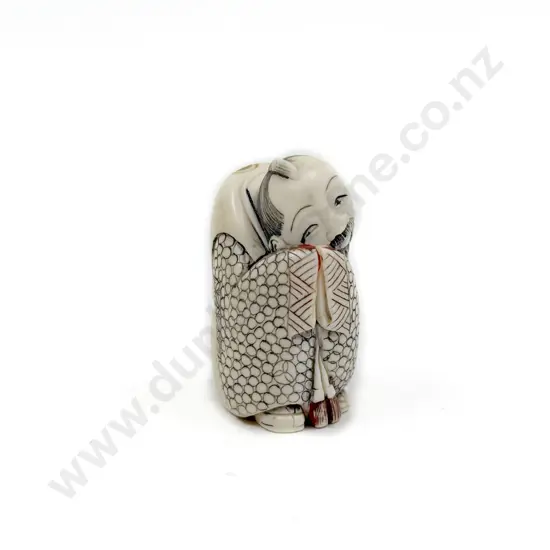 Signed Ivory Netsuke of a Resting Sage