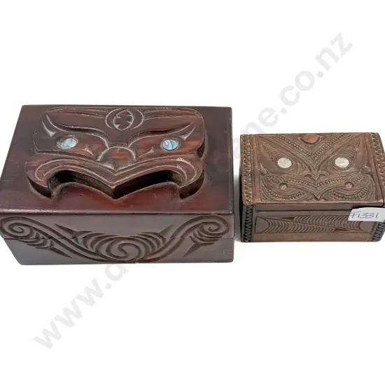 Two Carved NZ Souvenir Boxes