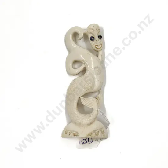 Carved Bone Taniwha Signed Rua