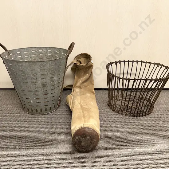 Two Vintage Golf Ball Buckets & Canvas Golf Club Bag