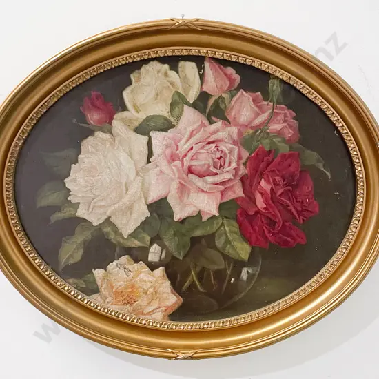 Unknown Artist - Still Life Roses - Oil on Canvas Laid on Board (A/F)