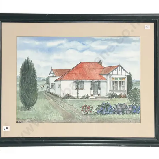 Farmhouse - Watercolour - Indistinctly Signed