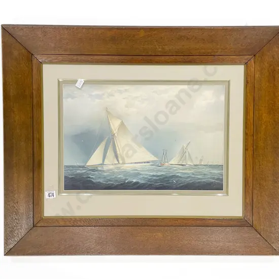 James E. Buttersworth - "Puritan & Priscilla Off Sandy Hook" - Watercolour (A/F)