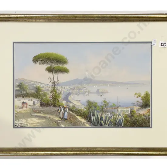 M Gianni - "View Of The Bay of Naples" - Gouache
