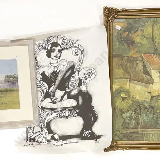 Unknown Artist Watercolour Landscape together with Cezanne Print