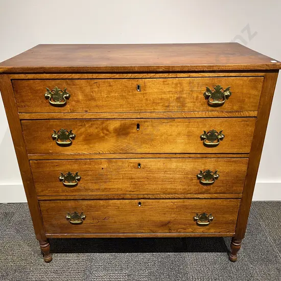 19th Century American Cherrywood Four Drawer Flat Front Chest