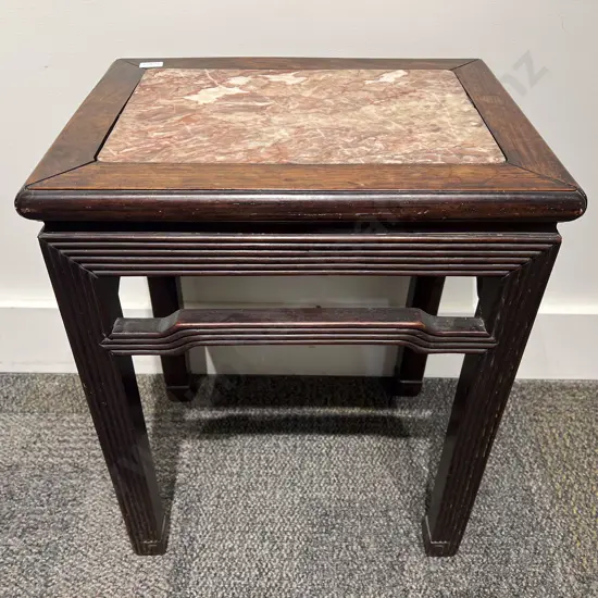 Chinese Padoukwood Rouge Marble Top Plant Stand