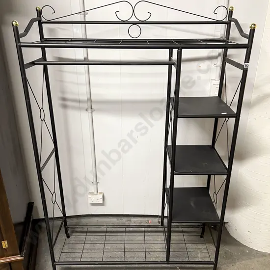 Modern Black Tubular Metal Hanging Rack & Shelf Unit