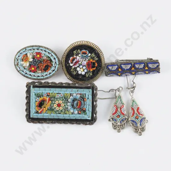 Four Vintage Micro Mosaic Brooches