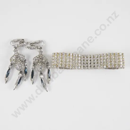 Diamante Expanding Bracelet with Pair Pendant Earrings