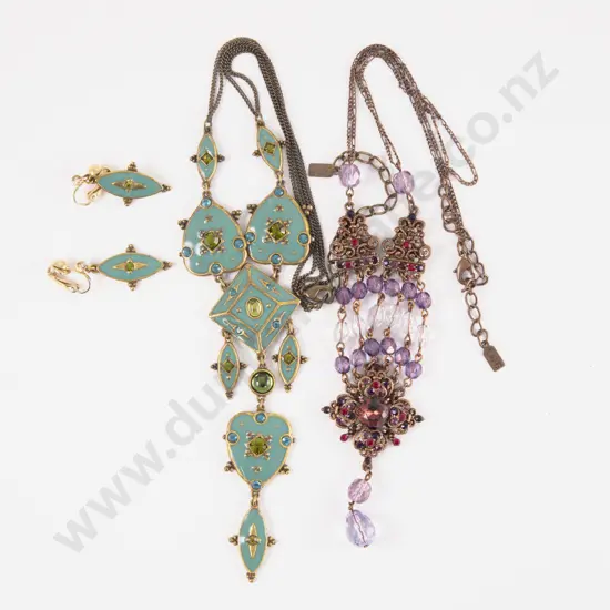 Australian Costume Jeweller Peter Lang Two Necklaces and Pair Pendant Drop Earrings