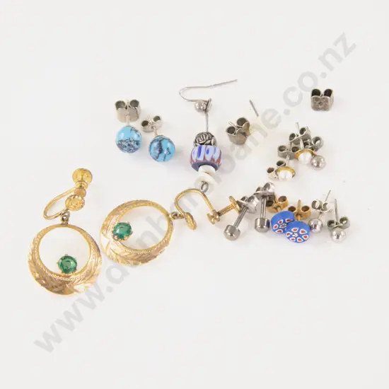 Pair 9ct Single Emerald Circular Pendant Drop Earrings