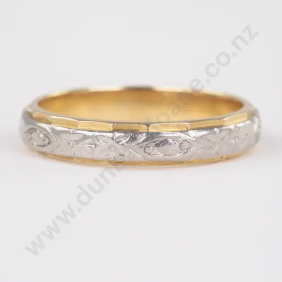 18ct and Palladium Engraved Band Ring
