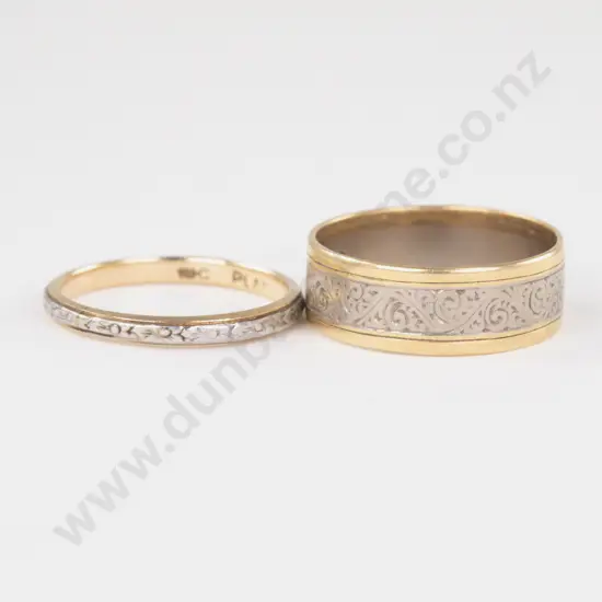 Two 18ct and Platinum Engraved Band Rings