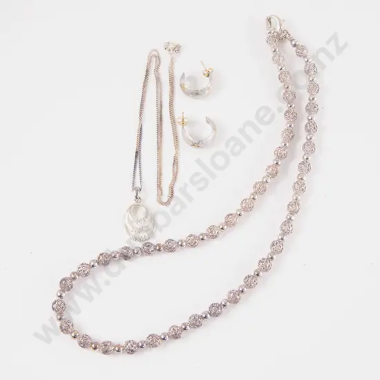 As New S/S Fancy Bead Necklace with Crystal Set Pendant and Fancy Hoop Earrings